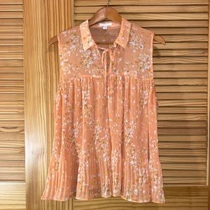 LC Lauren Conrad Sleeveless Pleated Babydoll Floral Top size XL